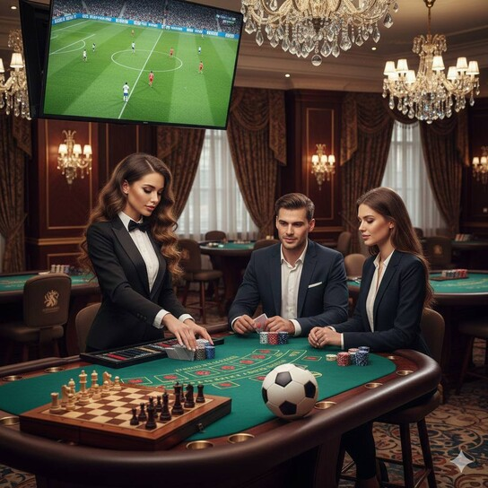 A luxurious casino table with chips and cards.